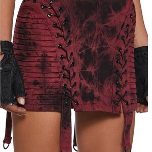 Red and Black Lace-Up Skirt